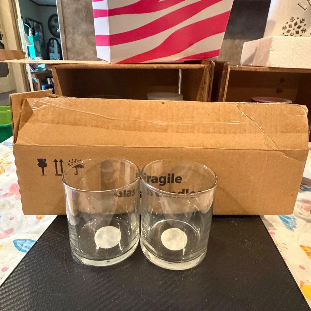 Set of 6 Clear Glass Candle Jars Heavy Base Round PZ-91